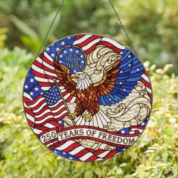 Bald Eagle American Flag 250 Years Freedom - Independence Day Gift for Veterans Stained Glass Suncatcher