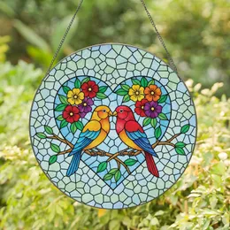 Lovebirds Tree Branch Heart Flowers Tiffany Style Mosaic - Romantic Home Decor Gift for Couples Stained Glass Suncatcher