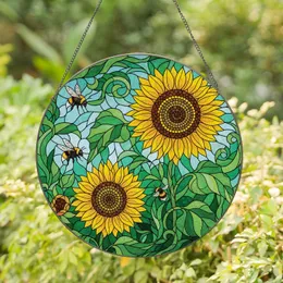Sunflowers Bumblebees Leafy Garden - Home Decor Gift for Garden Lover Stained Glass Suncatcher
