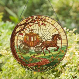 Stained Glass Pumpkin Carriage Horse Autumn Landscape - Window Decor Gift Stained Glass Suncatcher