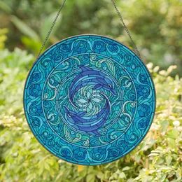 Blue Dolphins Aquatic Waves Stained Glass - Home Decor Gift for Ocean Lover Stained Glass Suncatcher