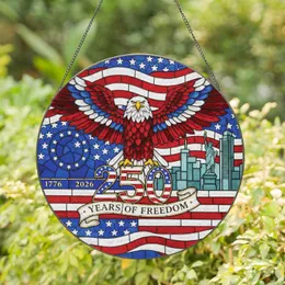 Bald Eagle 250 Years Freedom American Flag Statue Liberty Independence Day Gift Stained Glass Suncatcher