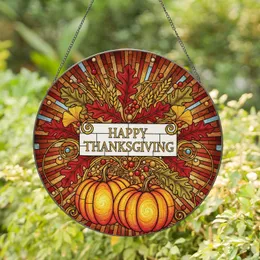 Happy Thanksgiving Orange Pumpkins - Autumnal Harvest Home Decor Stained Glass Suncatcher