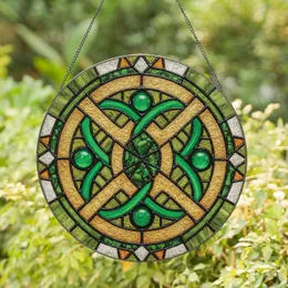 Celtic Knot Emerald Green Glass Gold Bronze Bands Home Decor Living Room Gift Stained Glass Suncatcher
