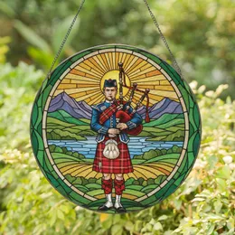Bagpiper Scottish Highland Landscape - Scottish Heritage Gift for Music Lover Stained Glass Suncatcher