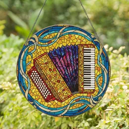 Tiffany Stained Glass Accordion Musical Instrument - Home Decor Gift for Music Lover Stained Glass Suncatcher