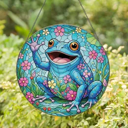 Waving Blue Frog Aquatic Floral - Home Decor Gift for Frog Lover Stained Glass Suncatcher