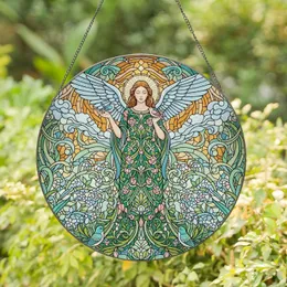 Stained Glass Angel Woman Birds Flowers Swirling Sky - Home or Window Decor Gift Stained Glass Suncatcher