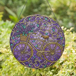 Vintage Bicycle Lavender Blooms Vining Mosaic - Home Decor Gift for Garden Lover Stained Glass Suncatcher