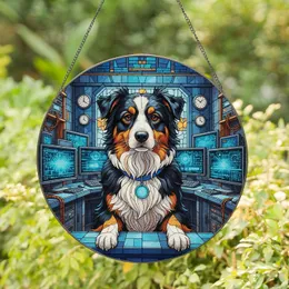 Tricolor Australian Shepherd Tech Control Room - Home Decor Gift for Dog Lover Stained Glass Suncatcher