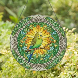 Budgerigar Stained Glass Sunburst Scrollwork - Home Decor Gift for Bird Lovers Stained Glass Suncatcher