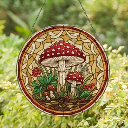Amanita Muscaria Mushrooms Foliage Berries Insects - Home Decor Gift for Mushroom Lover Stained Glass Suncatcher