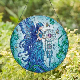 Fairy Blue Butterfly Dreamcatcher Amethyst Gem Leafy Forms Insect Accents - Home Decor Gift Stained Glass Suncatcher