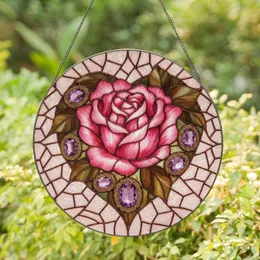 Rose Amethyst Heart Floral - Home Decor Gift for Garden Lover Stained Glass Suncatcher