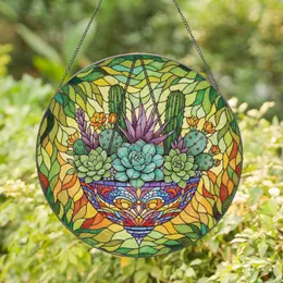 Stained Glass Succulent Cactus Pot - Home Decor Gift for Plant Lover Stained Glass Suncatcher