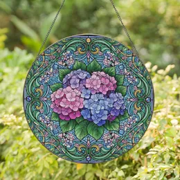 Jewel Cabochon Hydrangea Floral Mosaic - A Home Decor Gift for Garden Lover Stained Glass Suncatcher