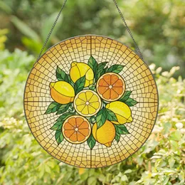 Whole Lemon Orange Fruit Slices Green Leaves Cluster - Kitchen Decor Gift for Citrus Lover Stained Glass Suncatcher