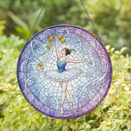 Ballerina Dance Pose Ribbons Snowflakes - Home Decor Gift for Ballet Lover Stained Glass Suncatcher