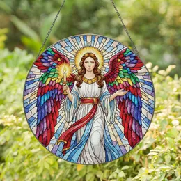 Female Angel Golden Halo Glowing Candle Geometric Light - Home Decor Gift for Window Stained Glass Suncatcher