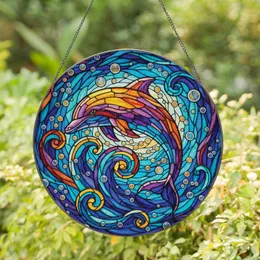 Dolphin Underwater Waves Bubbles Flowing Currents - Ocean Lover Home Decor Gift Stained Glass Suncatcher