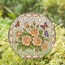 Blooming Roses Monarch Butterflies - Home Decor Gift for Garden Lover Stained Glass Suncatcher