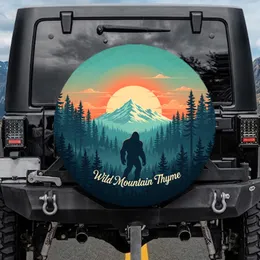 Bigfoot Wild Mountain Thyme Forest Snow Mountain Orange Sun - Outdoor Lover Gift Spare Tire Cover