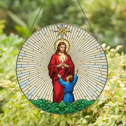 Jesus Child Candle Starburst Green Foliage - Spiritual Home Decor Gift for Believers Stained Glass Suncatcher