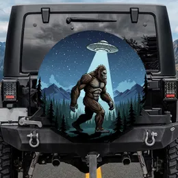 Bigfoot Sasquatch UFO Night Sky Forest - Legendary Creature Gift Spare Tire Cover