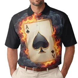 Ace of Spades Flaming Playing Card Gold Spade Bold A Club Icon - Poker Night Gift Men's Polo Shirt