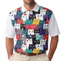 Stylized Cats Expressive Faces - Everyday Wear Cat Lover Gift Men's Polo Shirt