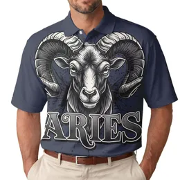 Charcoal Grey Ram's Head Aries Curving Horns - Horoscope Zodiac Lover Gift Men's Polo Shirt