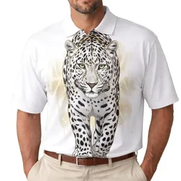 Majestic White Leopard Black Spots Golden Glow - Gift for Wildlife Admirers Men's Polo Shirt