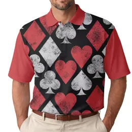 Distressed Red Hearts Diamonds Grey Spades Clubs Symbols - Game Night Gift for Card Players Men's Polo Shirt
