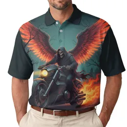 Grim Reaper Motorcycle Fiery Wings - Gothic Style Gift for Motorcycle Riders Men's Polo Shirt