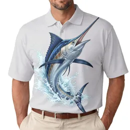 Iridescent Metallic Blue Marlin Fish Water Splash - Fishing Enthusiast Gift for Anglers Men's Polo Shirt