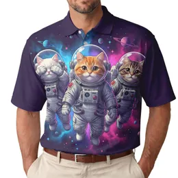 Astronaut Cats Helmets Floating Deep Space Planets Nebulae - Cosmic Lover Stargazer Gift Men's Polo Shirt