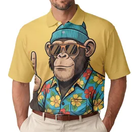 Chimpanzee Beanie Sunglasses Floral Shirt Peace Sign - Wildlife Lover Gift Men's Polo Shirt