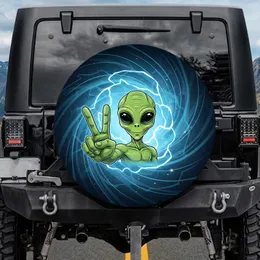 Friendly Green Alien Peace Sign Cosmic Adventure Gift Spare Tire Cover