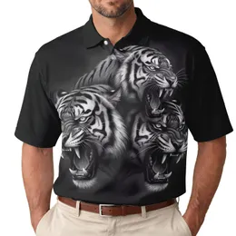 Three Photorealistic Snarling Tiger Heads Bared Fangs - Wildlife Lover Gift Men's Polo Shirt