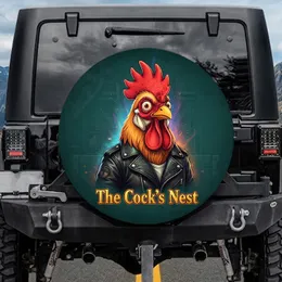 Cartoon Rooster Biker Jacket - Motorcycle Enthusiast Gift for Rider Spare Tire Cover