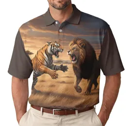Majestic Tiger Fierce Lion Standoff African Savanna Dramatic Sky - Wildlife Lover Gift Men's Polo Shirt
