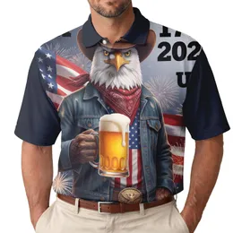 Bald Eagle Cowboy American Flag Beer Fireworks - America 250th Anniversary Gift for Veterans Men's Polo Shirt