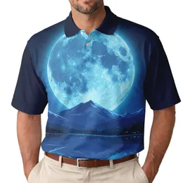 Blue Moon Mountain Lake Reflection - Nature Lover Gift for Outdoor Enthusiast Men's Polo Shirt