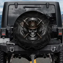 Rebel Skull Cowboy Hat Axe Shield - Rugged Lifestyle Gift for Adventurers Spare Tire Cover