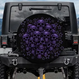 Human Skulls Five-Pointed Stars Deep Violet Black - Gothic Decor Gift for Dark Art Lovers Spare Tire Cover
