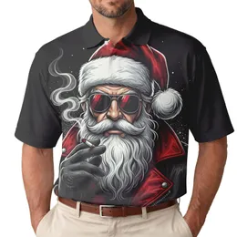 Smoking Santa Claus Sunglasses Red Hat White Beard - Christmas Holiday Season Gift for Dads Men's Polo Shirt