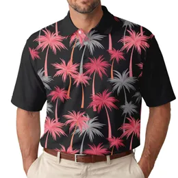 Pink Red Grey Palm Trees Orange Accents Black - Tropical Vacation Lifestyle Gift Men's Polo Shirt