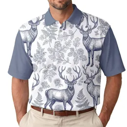 Stag Deer Antler Wild Forest Leaves Berries Floral - Nature Lover Outdoor Enthusiast Gift Men's Polo Shirt