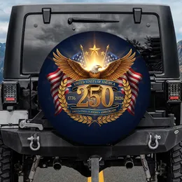 Golden Bald Eagle 250th Anniversary American Flag - Independence Day Gift for Veterans Spare Tire Cover