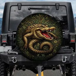 Golden-Brown Alligator Jaws Open Ancient Swamp Forest Shadows Wildlife Lover Gift Spare Tire Cover